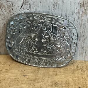Blank Ribbon Belt Buckle Trophy Award Ornate Western Vintage To Engrave